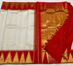 RED/WHITE TEMPLE  SILK SAREE
