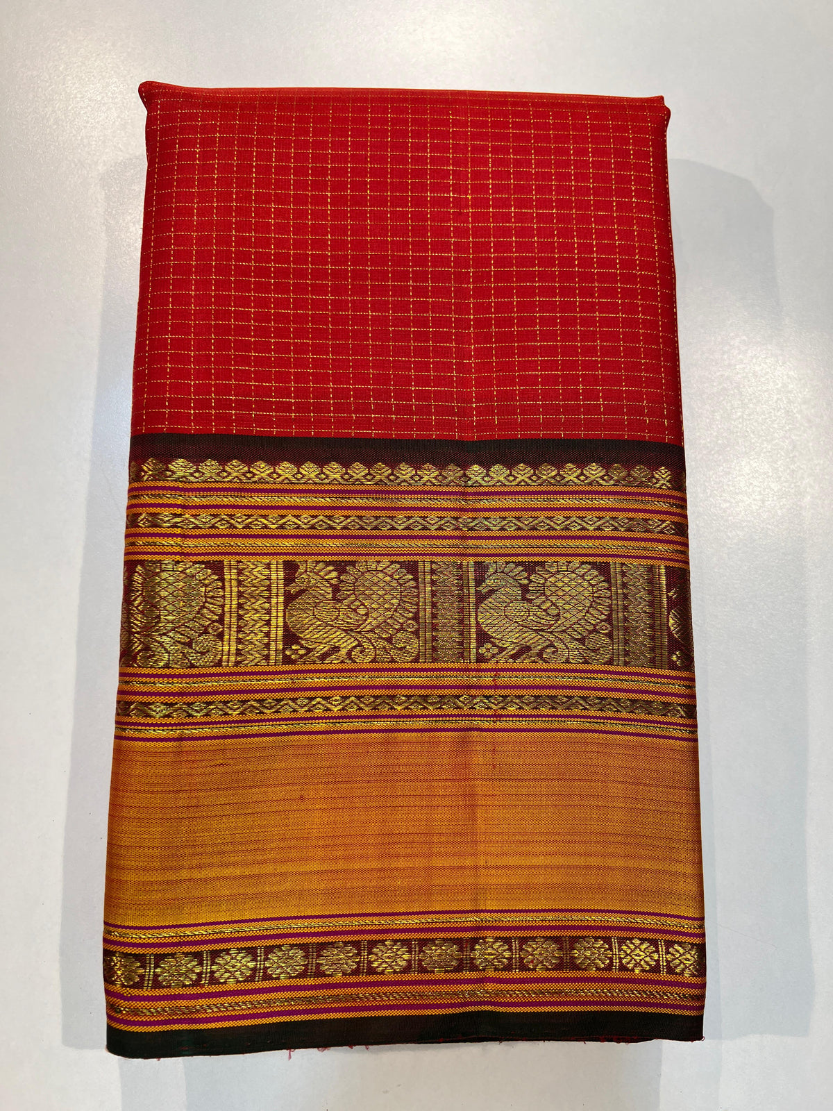 RED/BROWN KANCHI SILK SAREE
