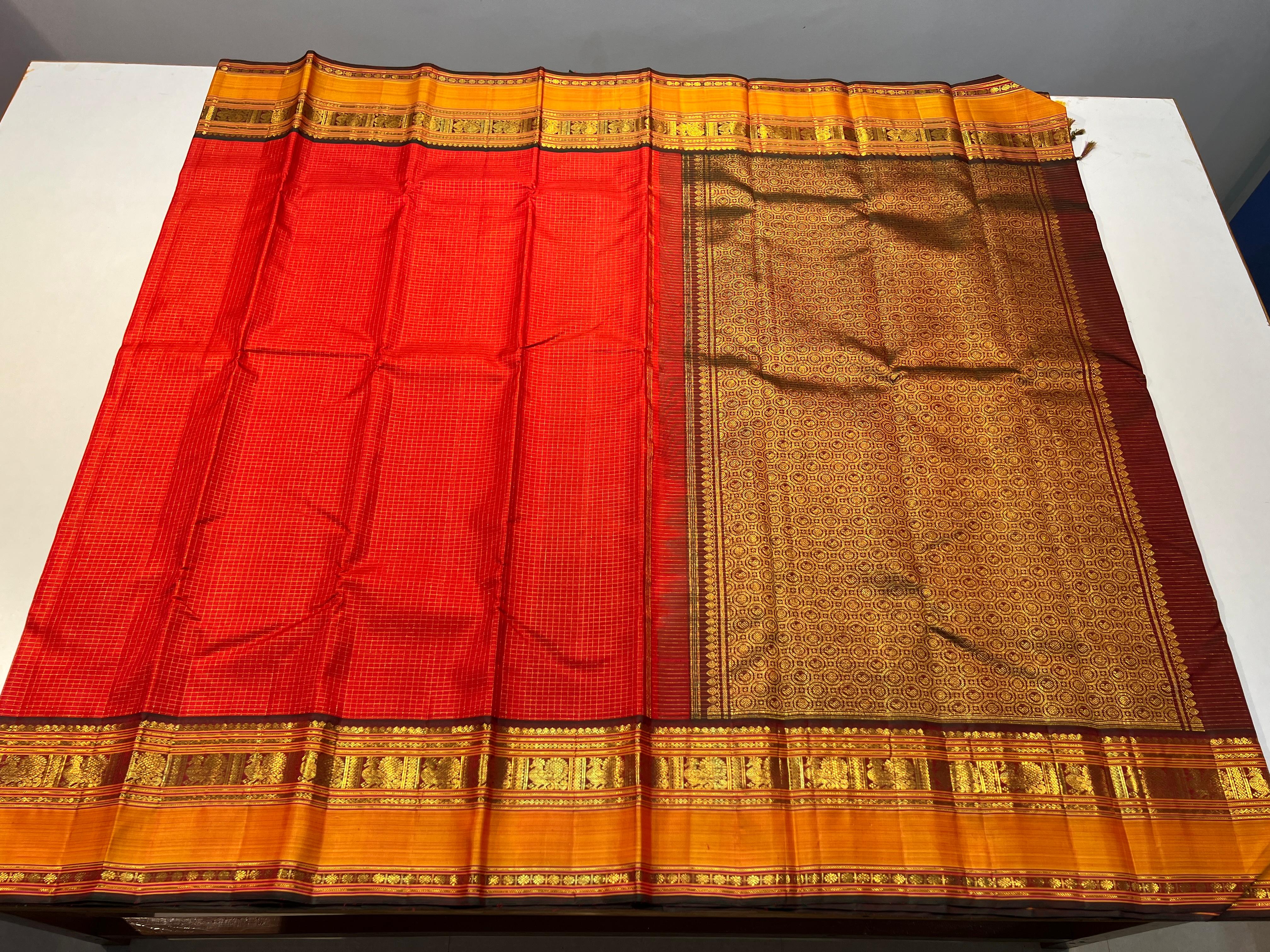 RED/BROWN KANCHI SILK SAREE