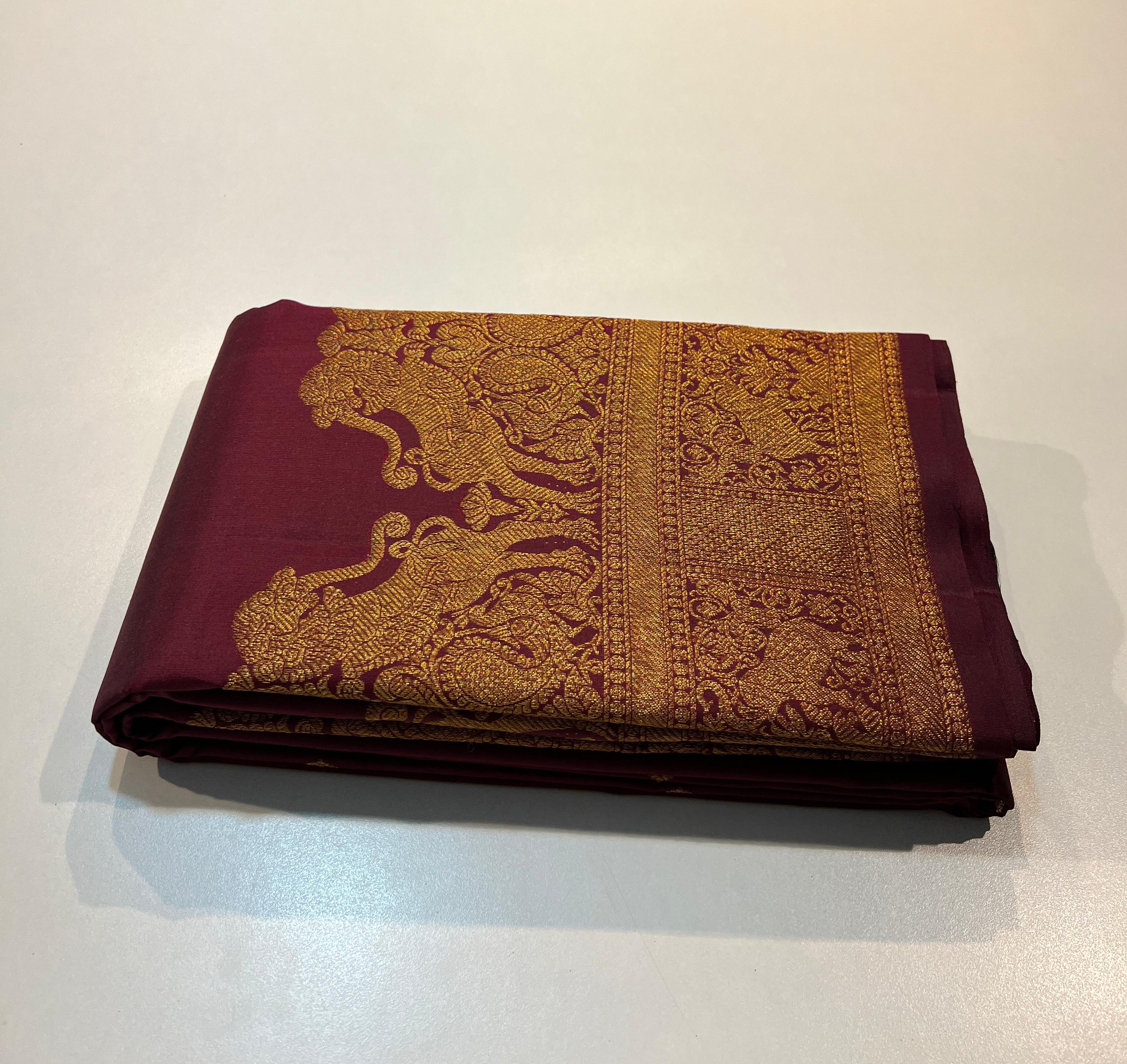 MAROON/GOLD KANCHI SILK SAREE
