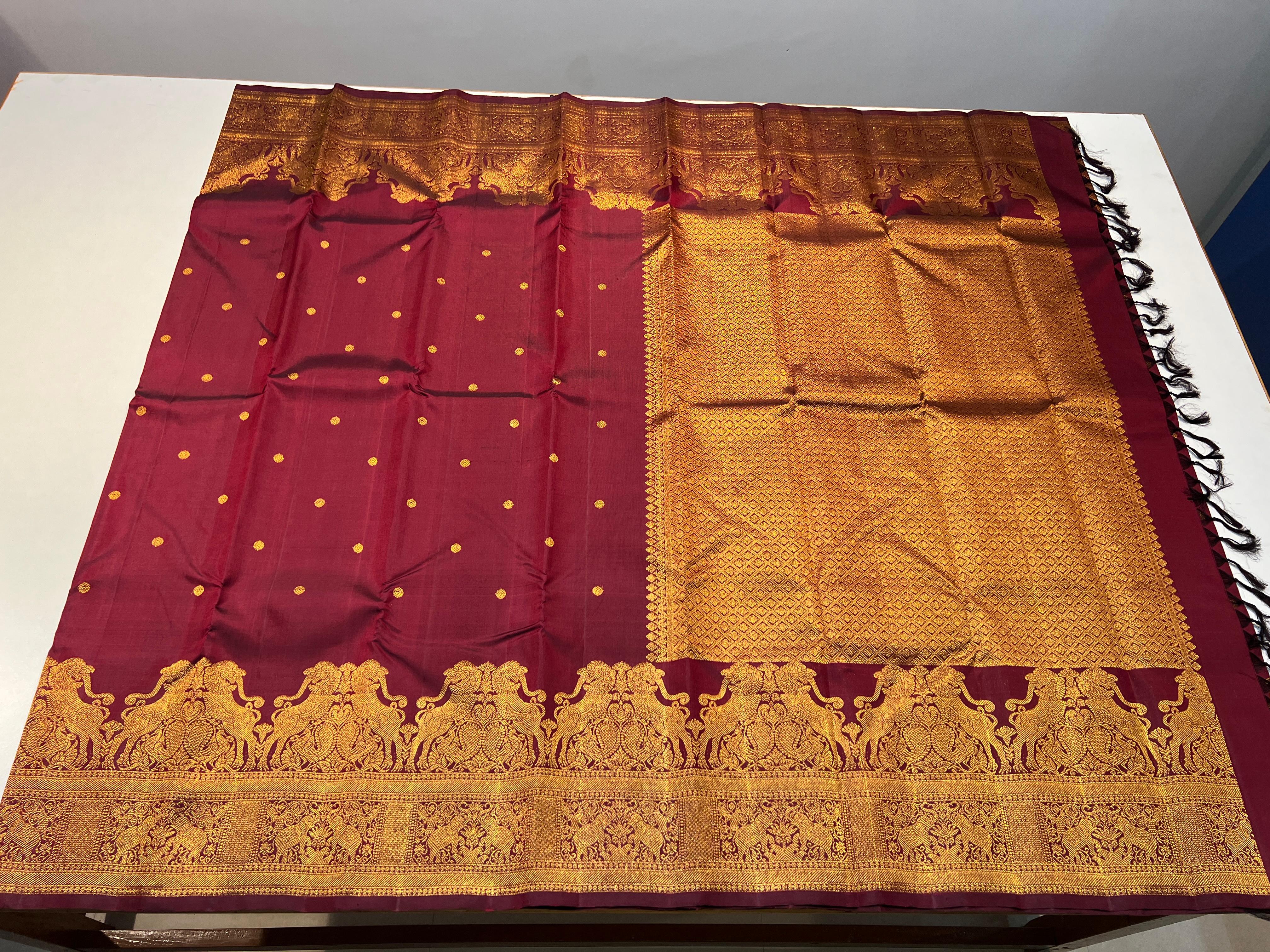 MAROON/GOLD KANCHI SILK SAREE