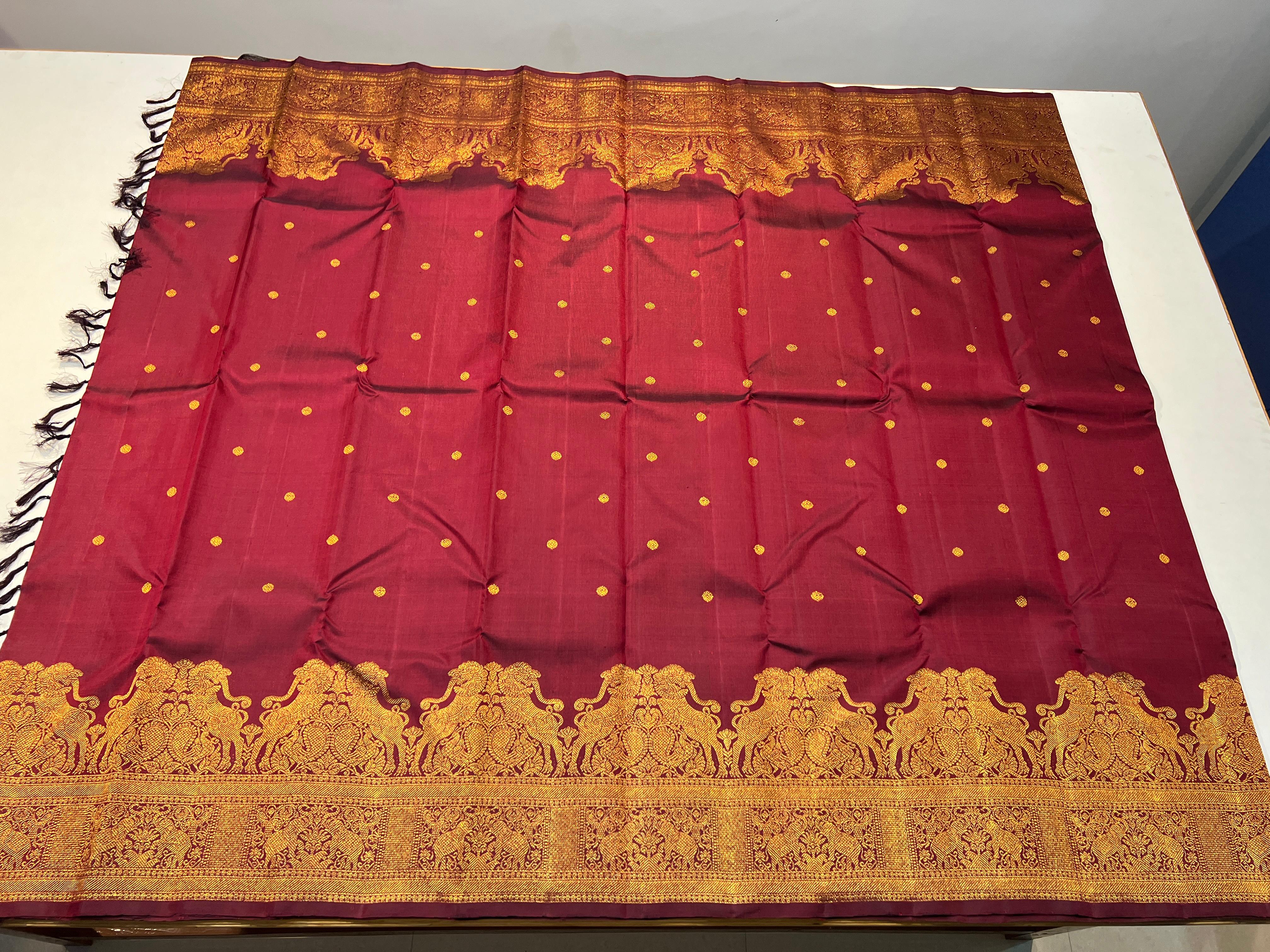 MAROON/GOLD KANCHI SILK SAREE