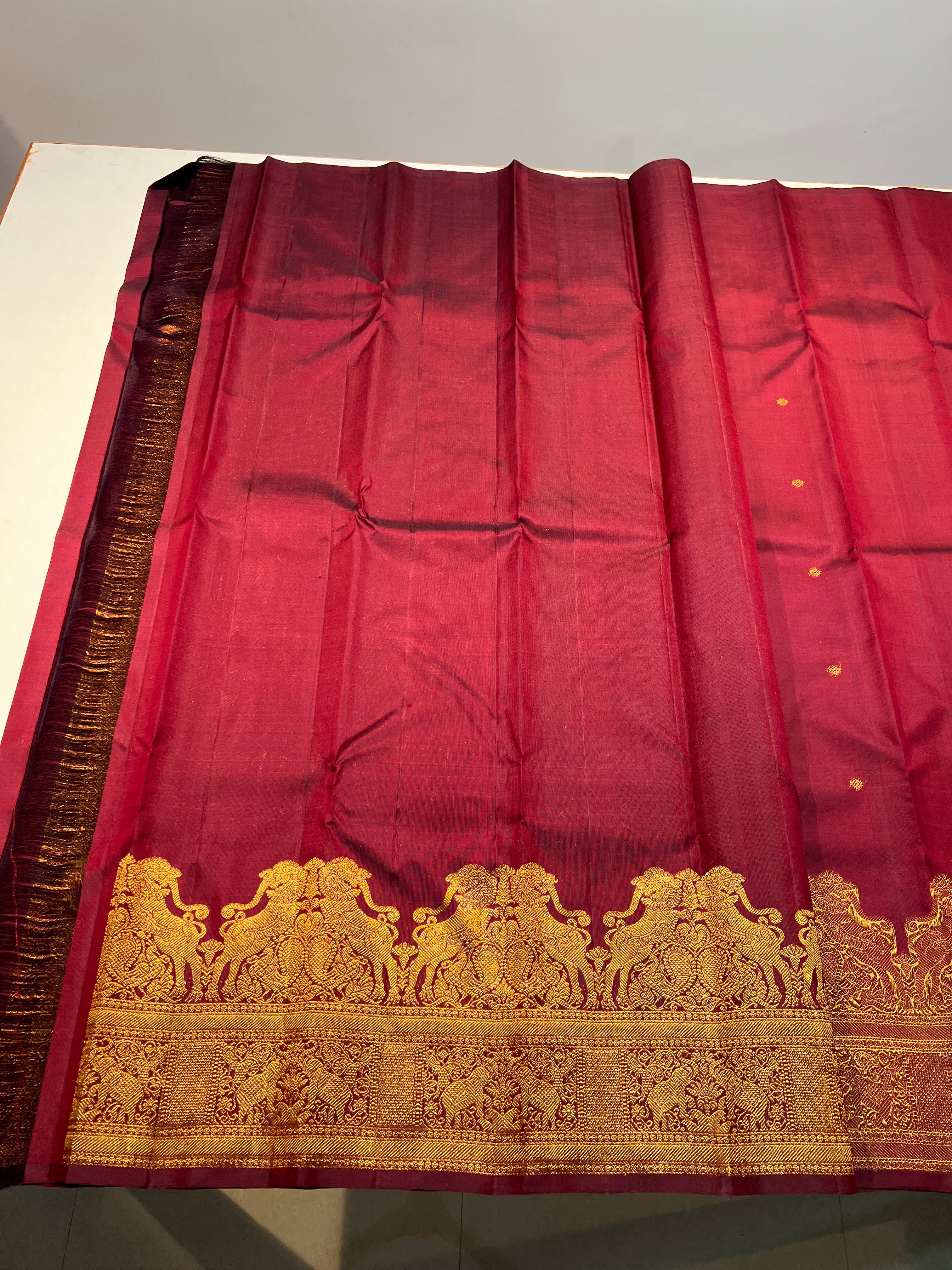 MAROON/GOLD KANCHI SILK SAREE