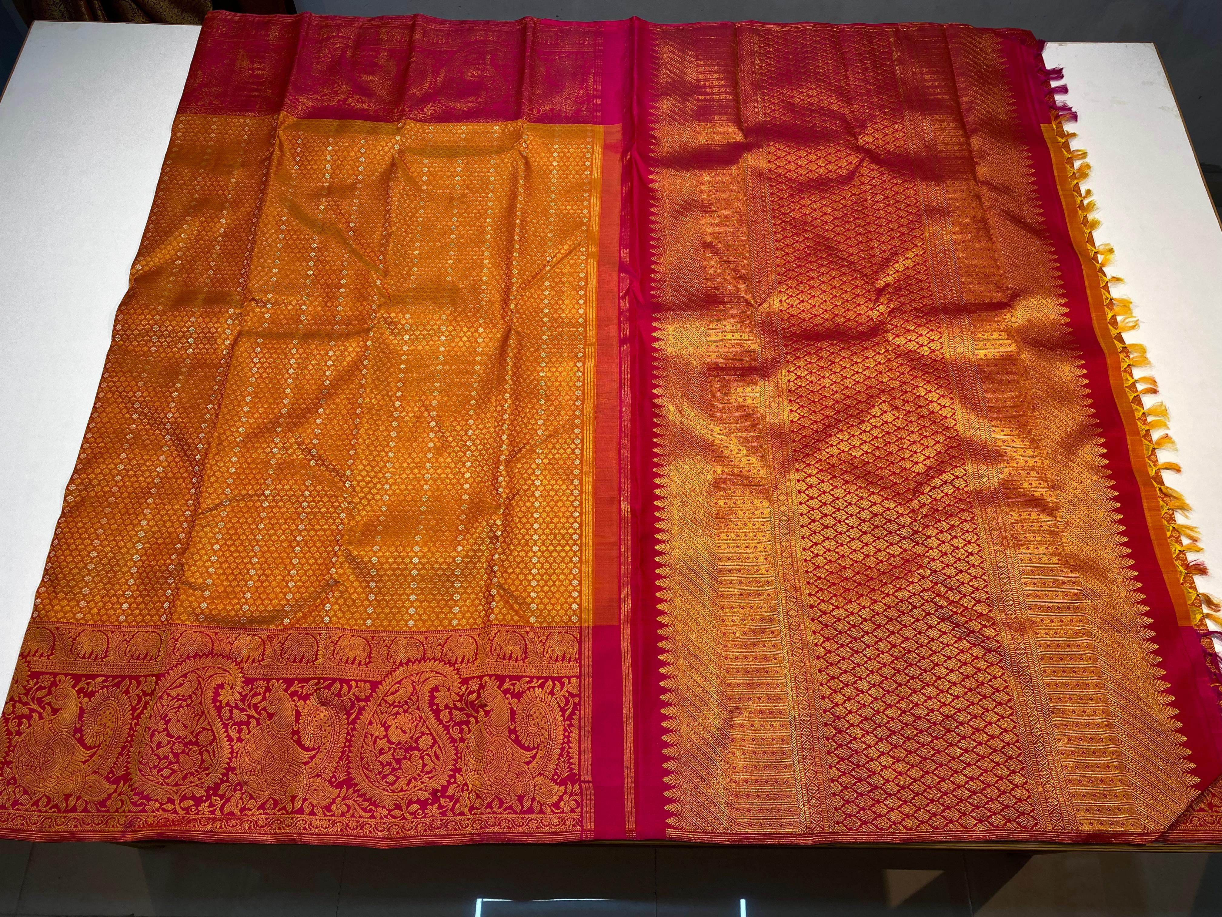 Mustard/pink KANCHI NSILK SAREE
