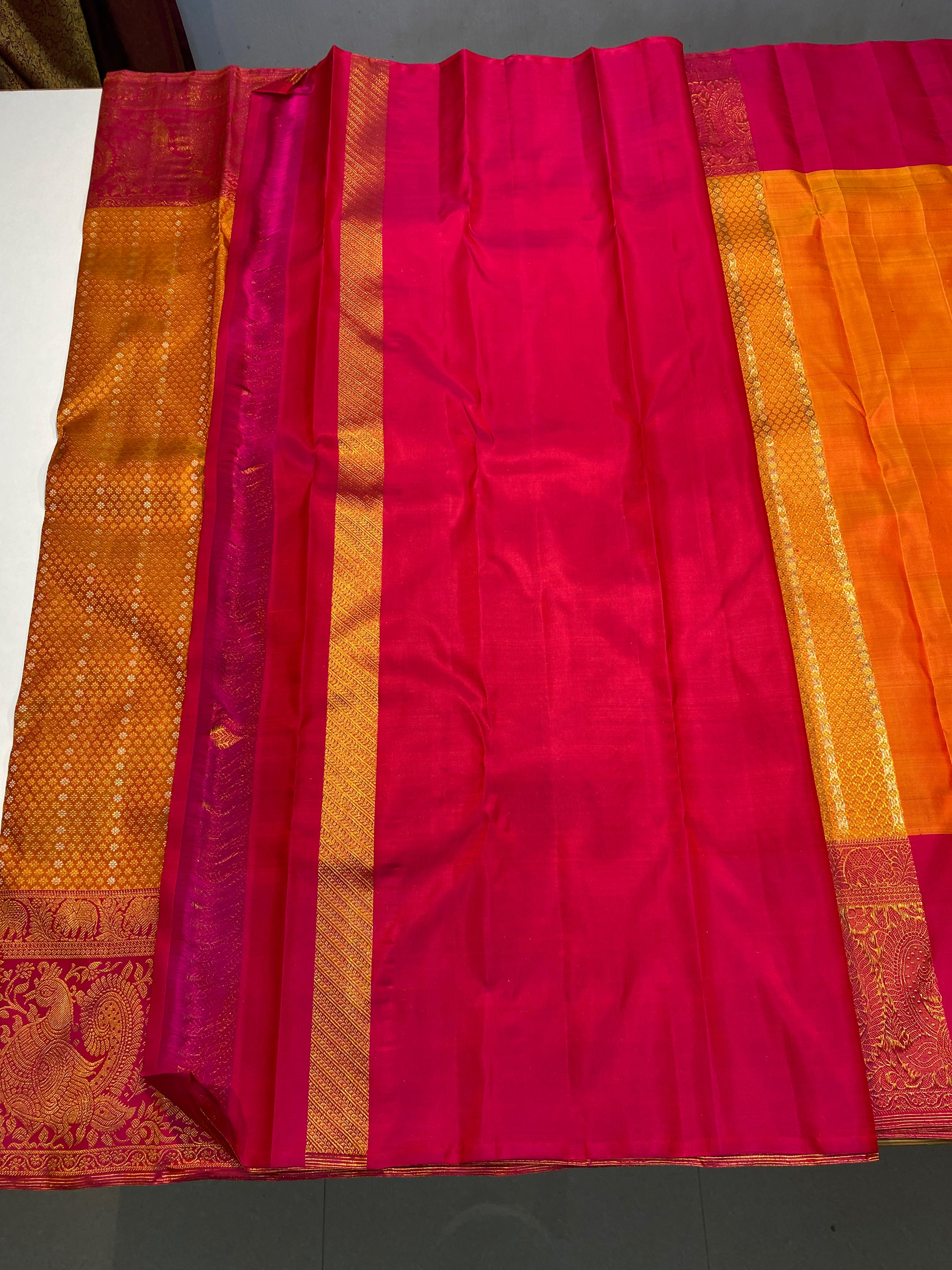 Mustard/pink KANCHI NSILK SAREE