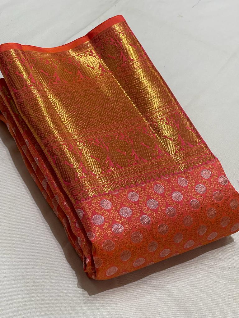 ORANGE/GOLDKANCHI SILK SAREE