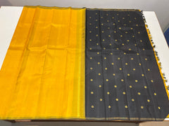 YELLOW & BLACK COLOUR COMBINATION KANCHIPURAM SILK SAREE