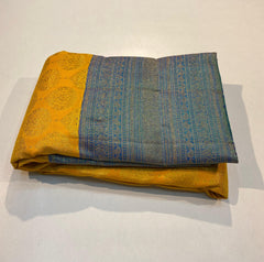 YELLOW COLOUR & PEACOCK BLUE BORDER KACHIPURAM SILK SAREE