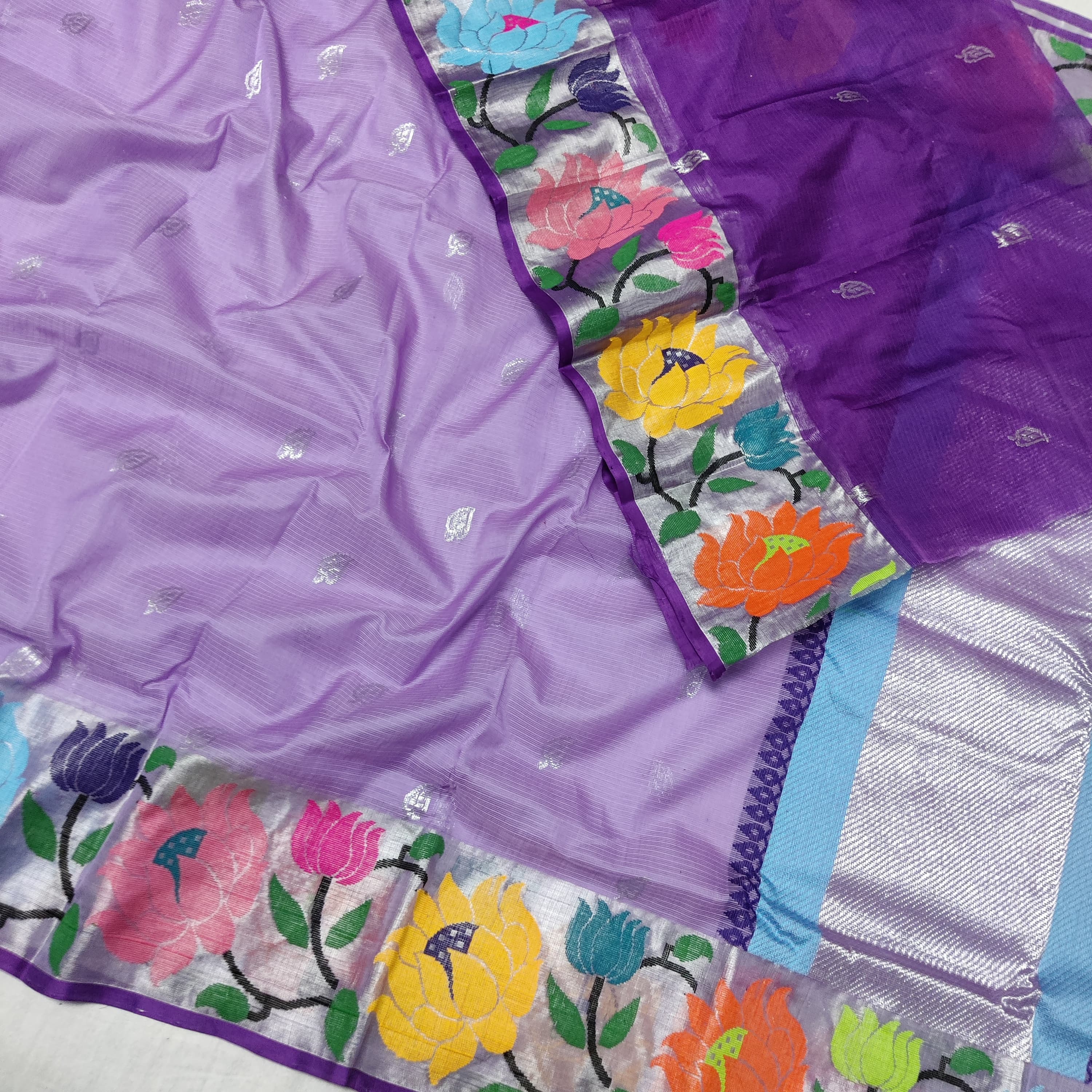 PURPLE & SILVER BORDER ZARI KOTA SAREE