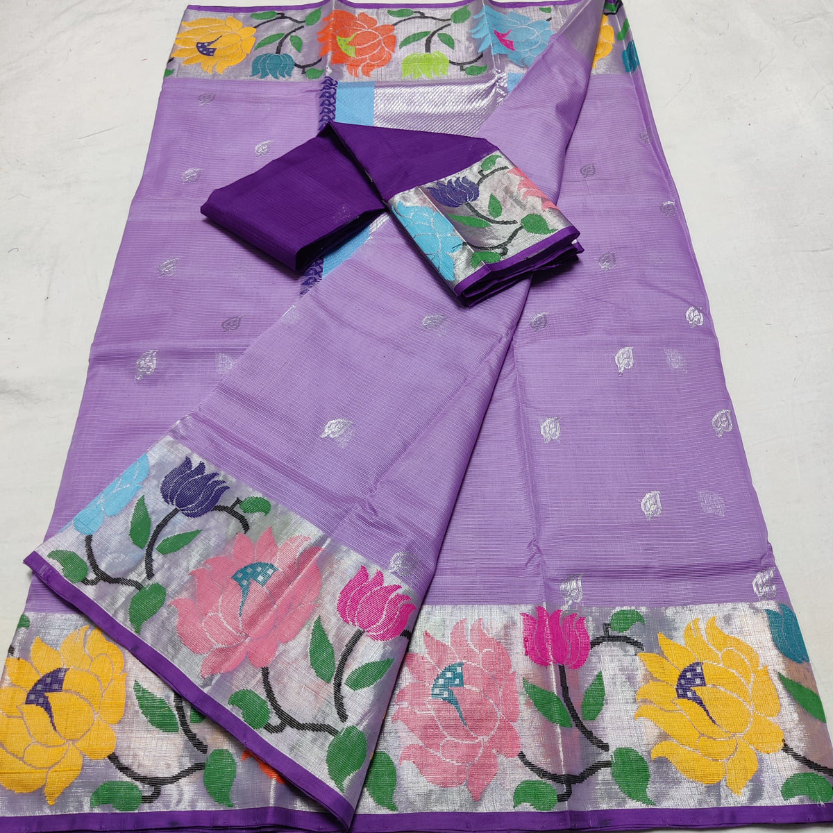PURPLE & SILVER BORDER ZARI KOTA SAREE