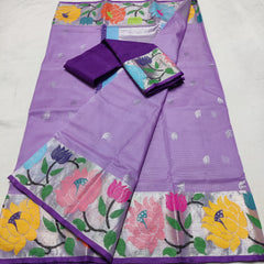 PURPLE & SILVER BORDER ZARI KOTA SAREE
