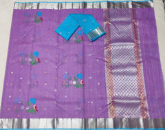 PURPLE COLOUR & SILVER/BLUE ZARI KOTA SAREE