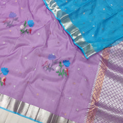 PURPLE COLOUR & SILVER/BLUE ZARI KOTA SAREE