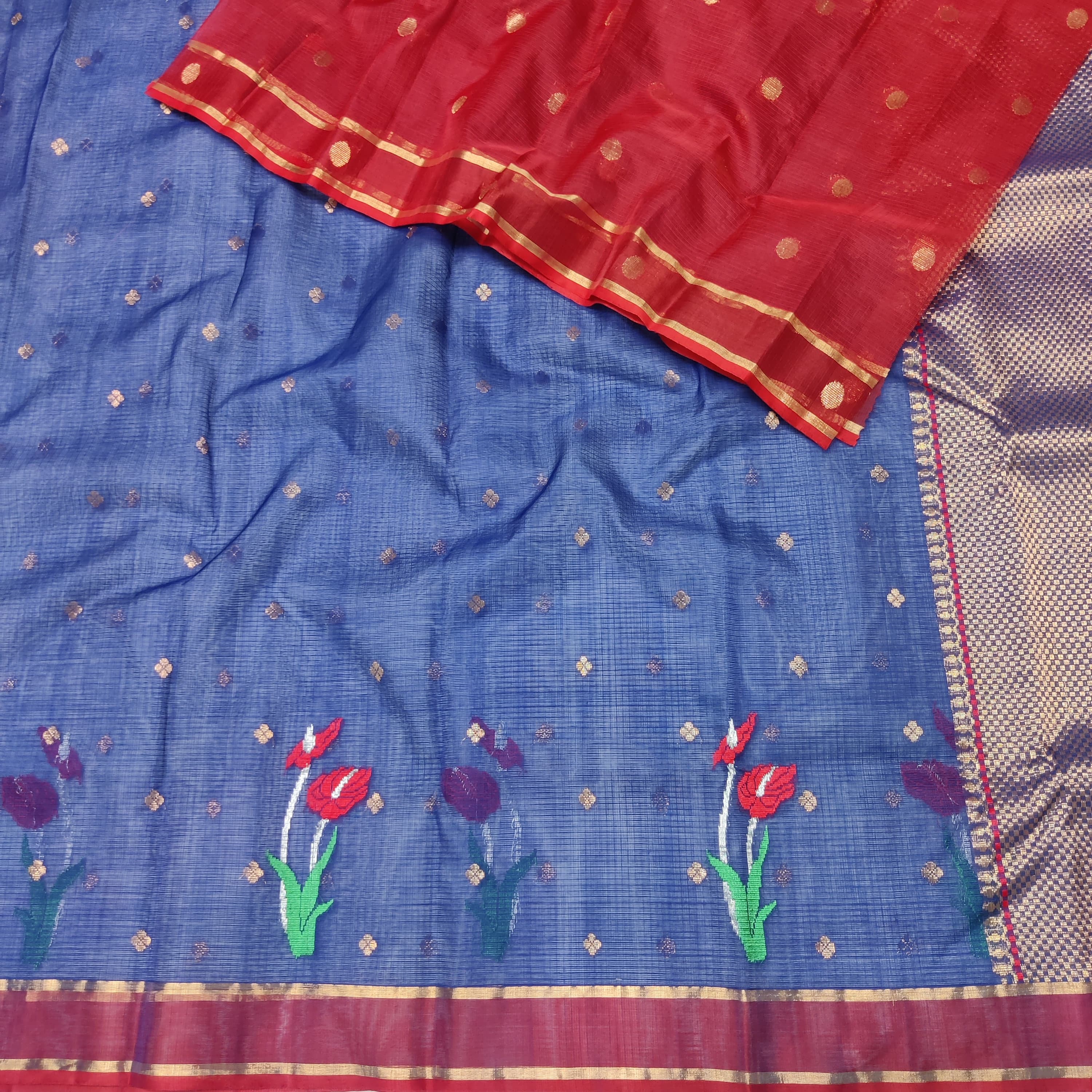 DARK BLUE & RED COLOUR ZARI KOTA SAREE
