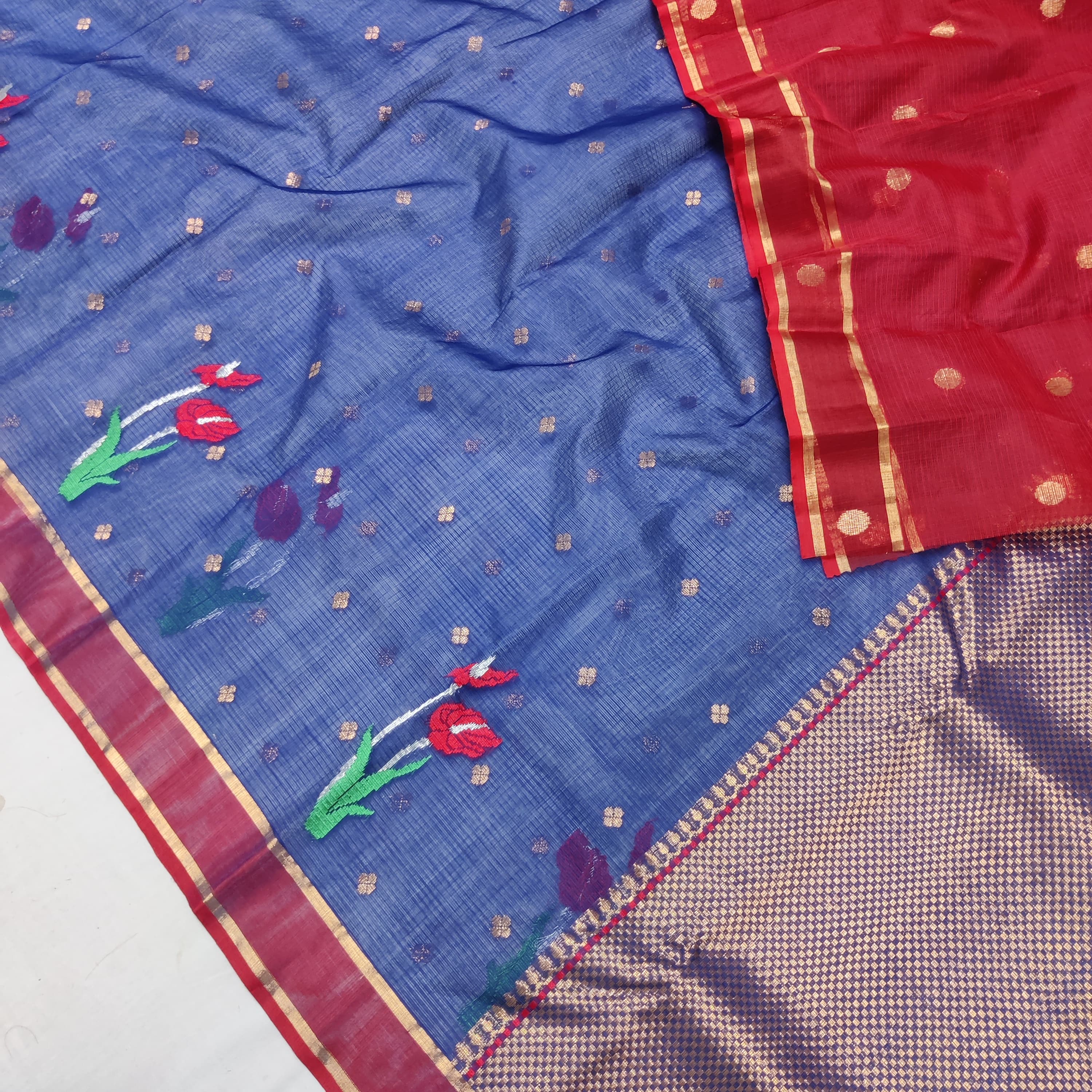 DARK BLUE & RED COLOUR ZARI KOTA SAREE