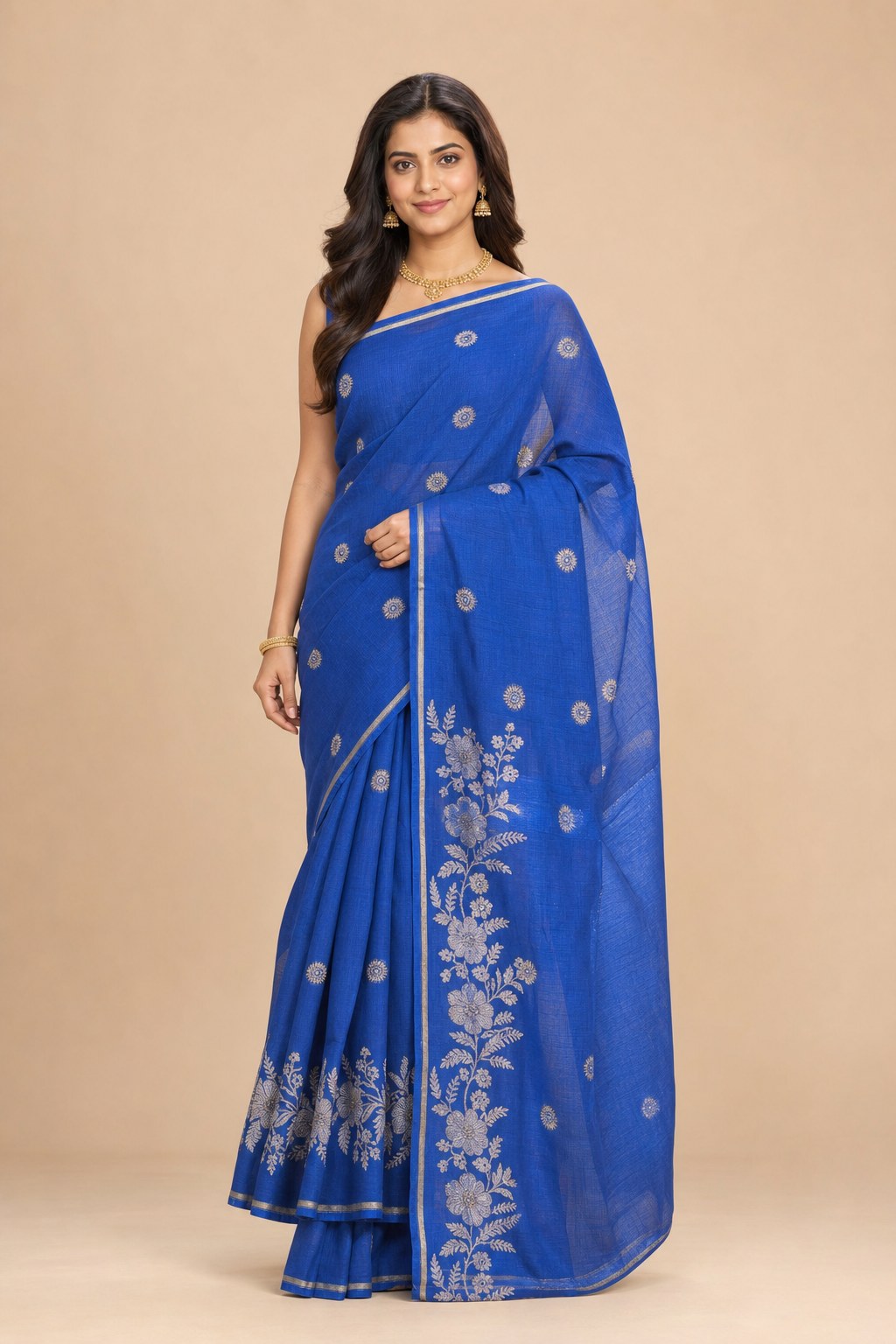 BLUE KOTA SAREE - model front view