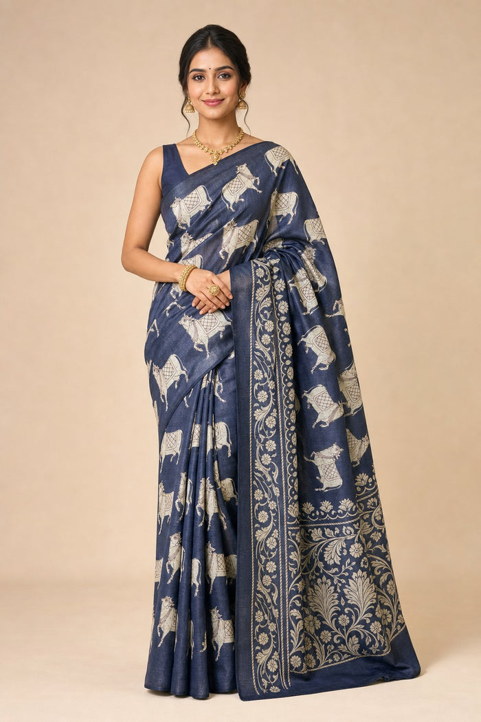 BLACK COLOUR SAREE - model front view