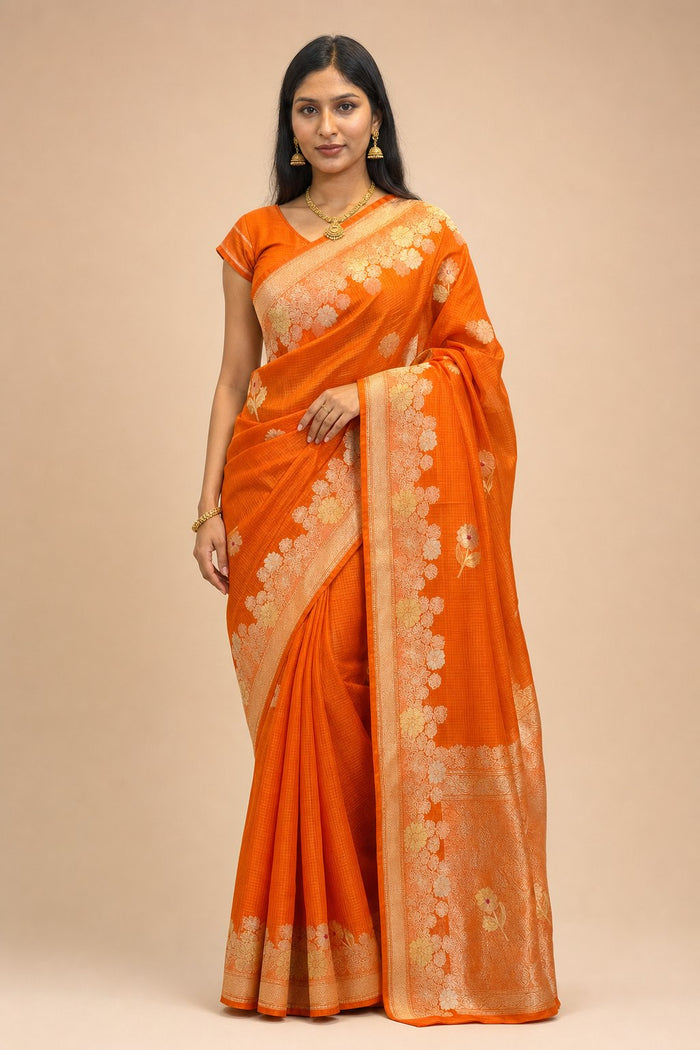 Orange Kota silk saree - model front view