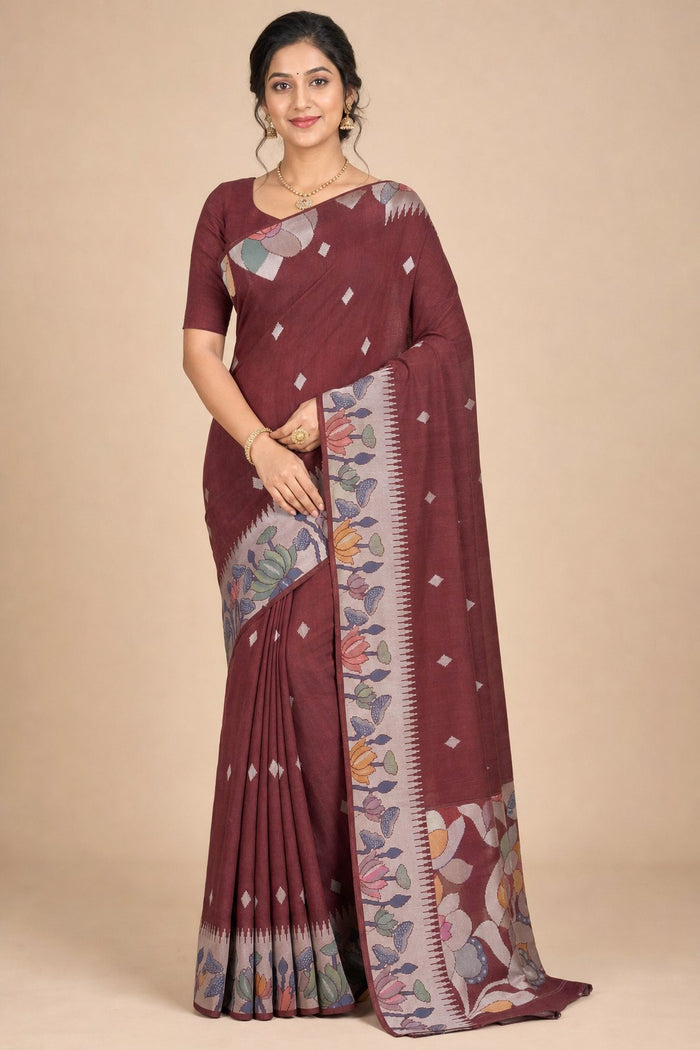 BROWN COLOUR SAREE - model front view