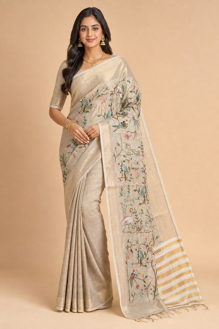 CREAM  COLOUR SAREE - model front view