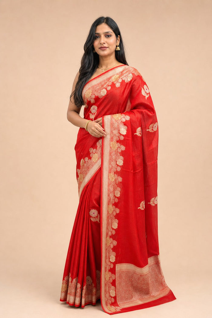 Red Kota silk saree - model front view