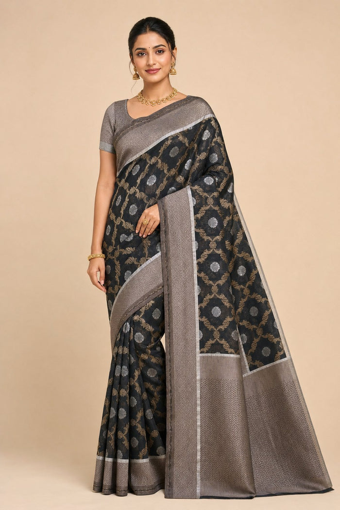 BLACK COLOR SAREE - model front view